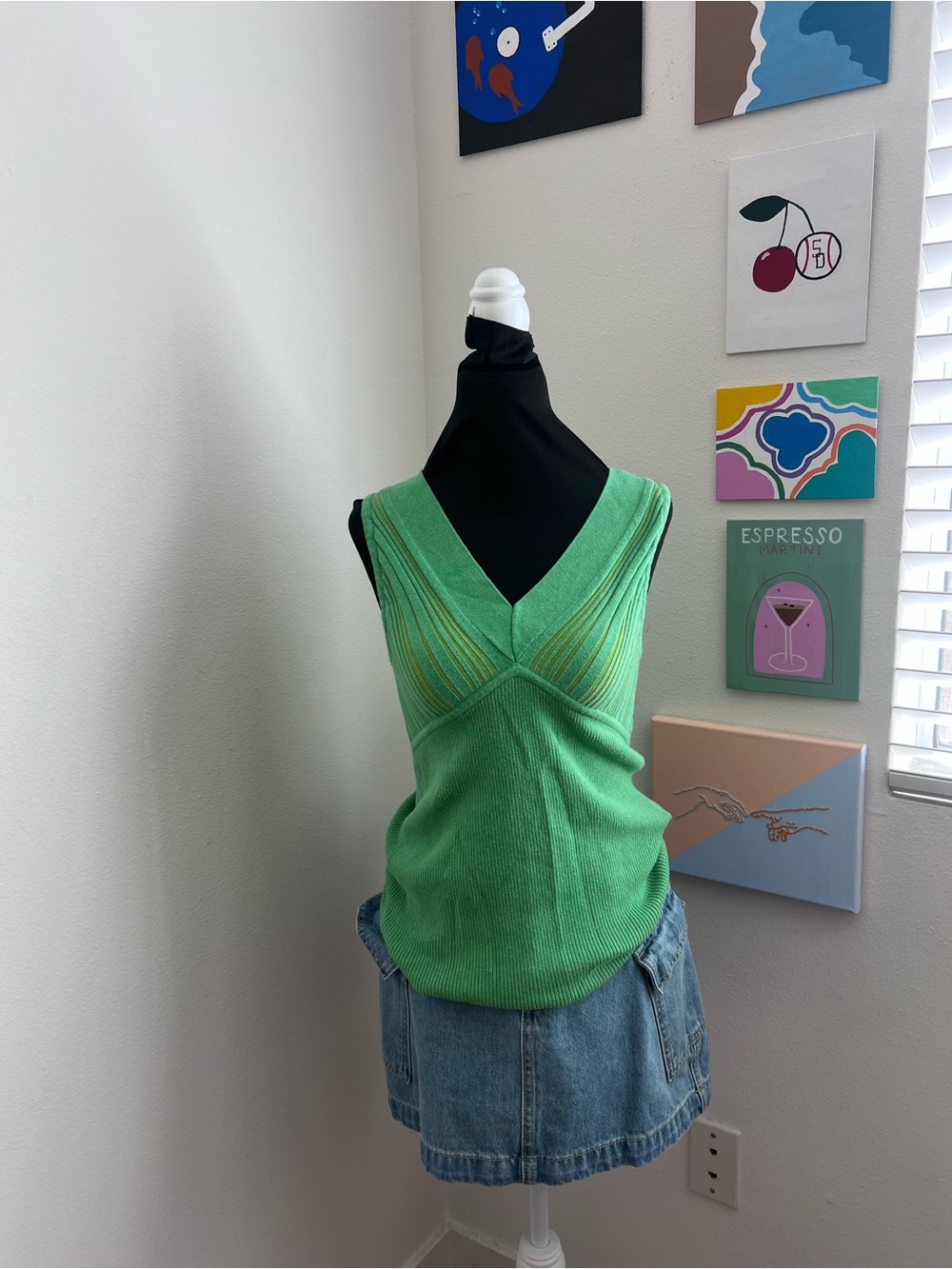 Old Navy Y2K Lime Green Ribbed Sweater Tank Top – Size M